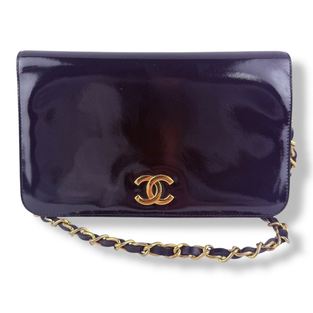 Chanel Patent Leather Black Push Wallet Chain Wallet Handbag - Lux Central