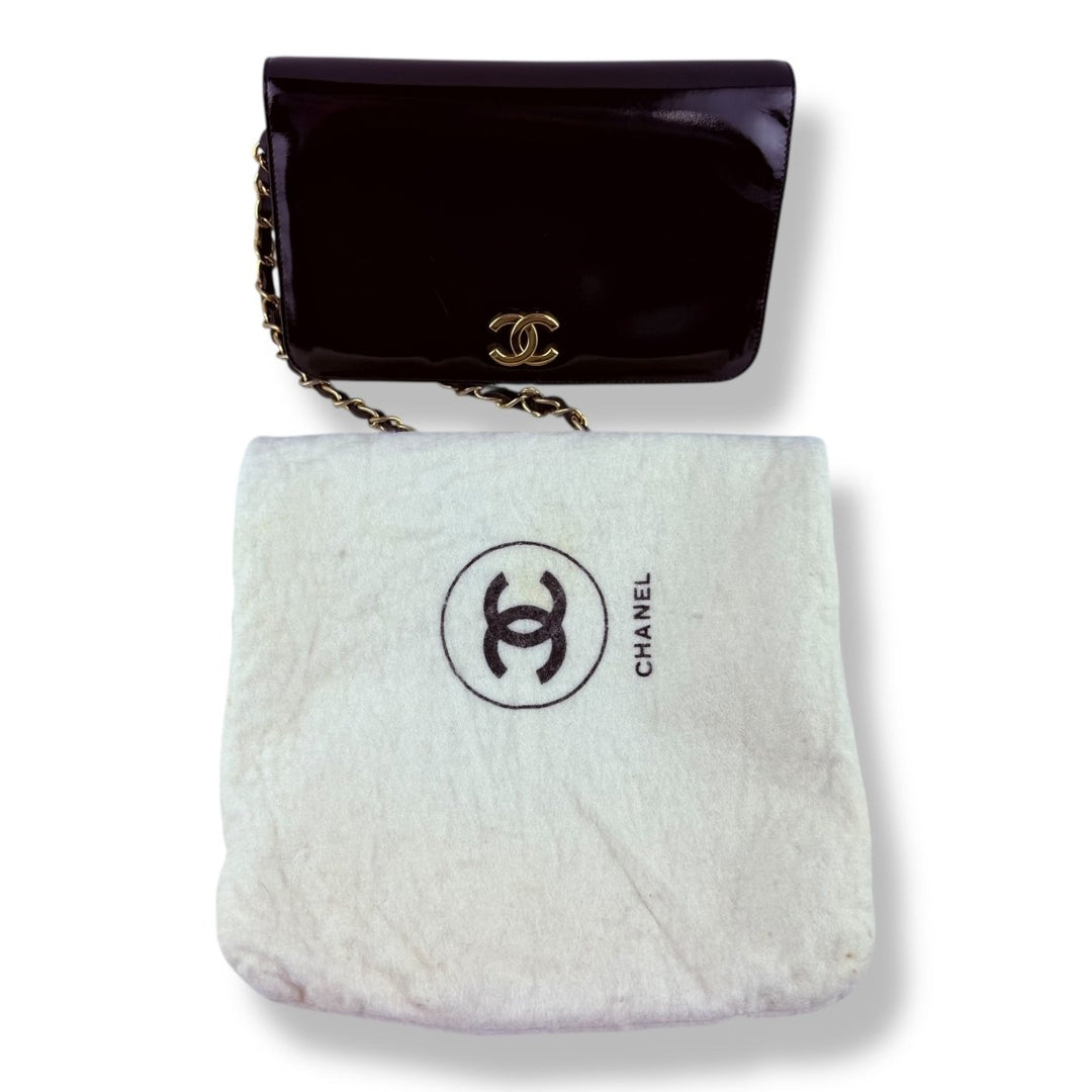 Chanel Patent Leather Black Push Wallet Chain Wallet Handbag - Lux Central