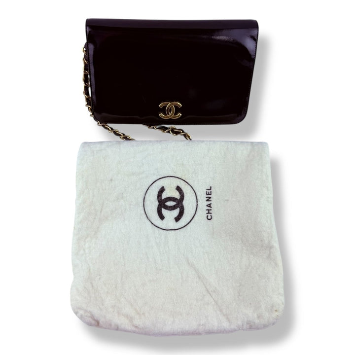 Chanel Patent Leather Black Push Wallet Chain Wallet Handbag - Lux Central