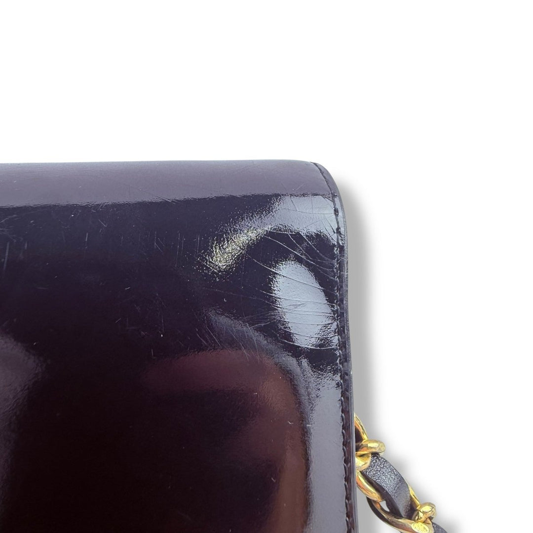 Chanel Patent Leather Black Push Wallet Chain Wallet Handbag - Lux Central