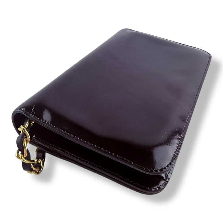 Chanel Patent Leather Black Push Wallet Chain Wallet Handbag - Lux Central