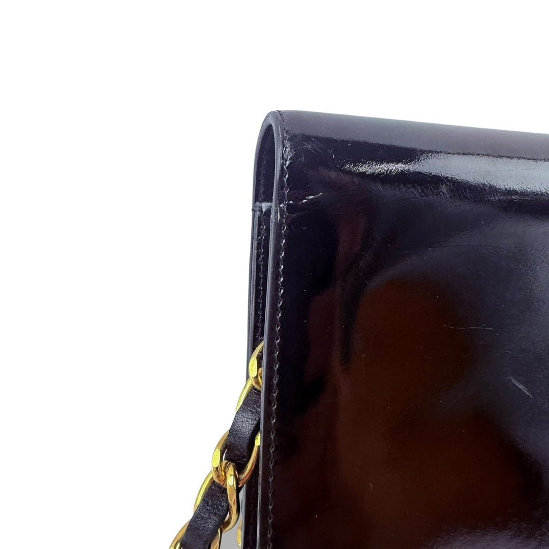 Chanel Patent Leather Black Push Wallet Chain Wallet Handbag - Lux Central