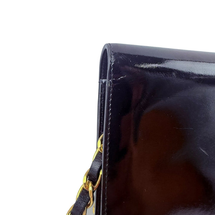 Chanel Patent Leather Black Push Wallet Chain Wallet Handbag - Lux Central