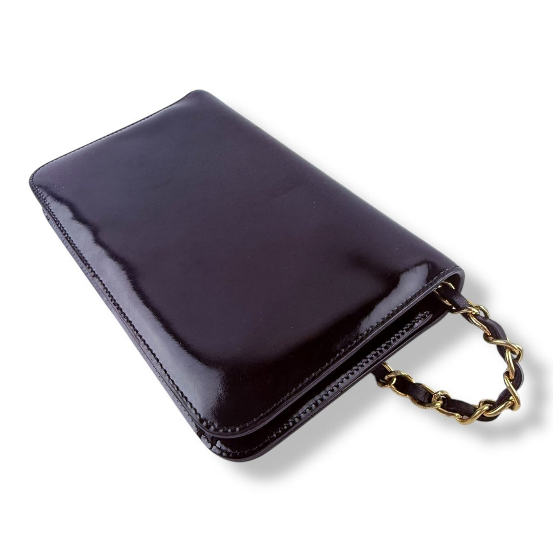 Chanel Patent Leather Black Push Wallet Chain Wallet Handbag - Lux Central
