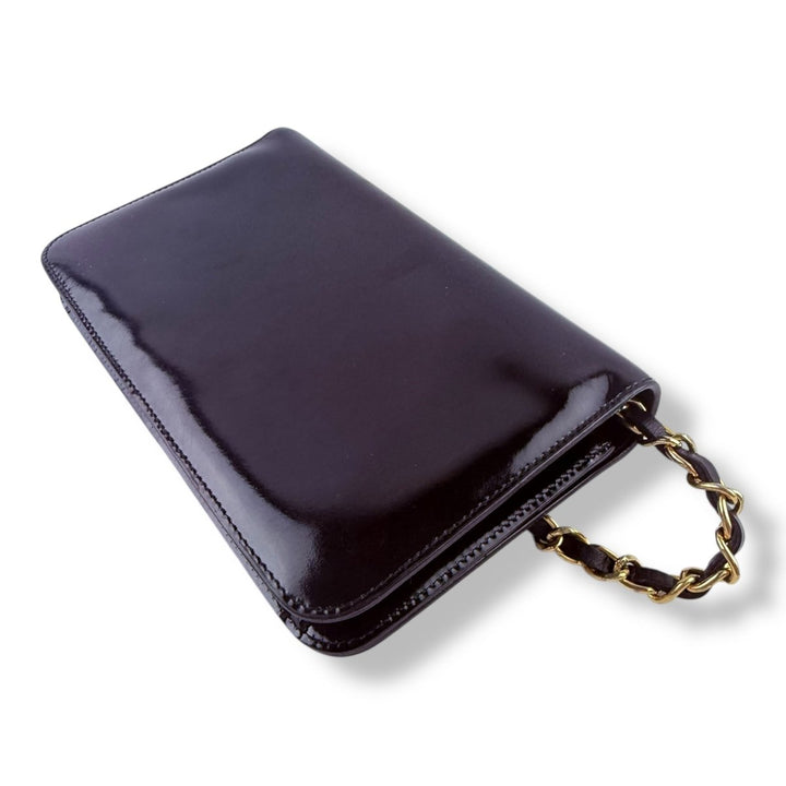 Chanel Patent Leather Black Push Wallet Chain Wallet Handbag - Lux Central