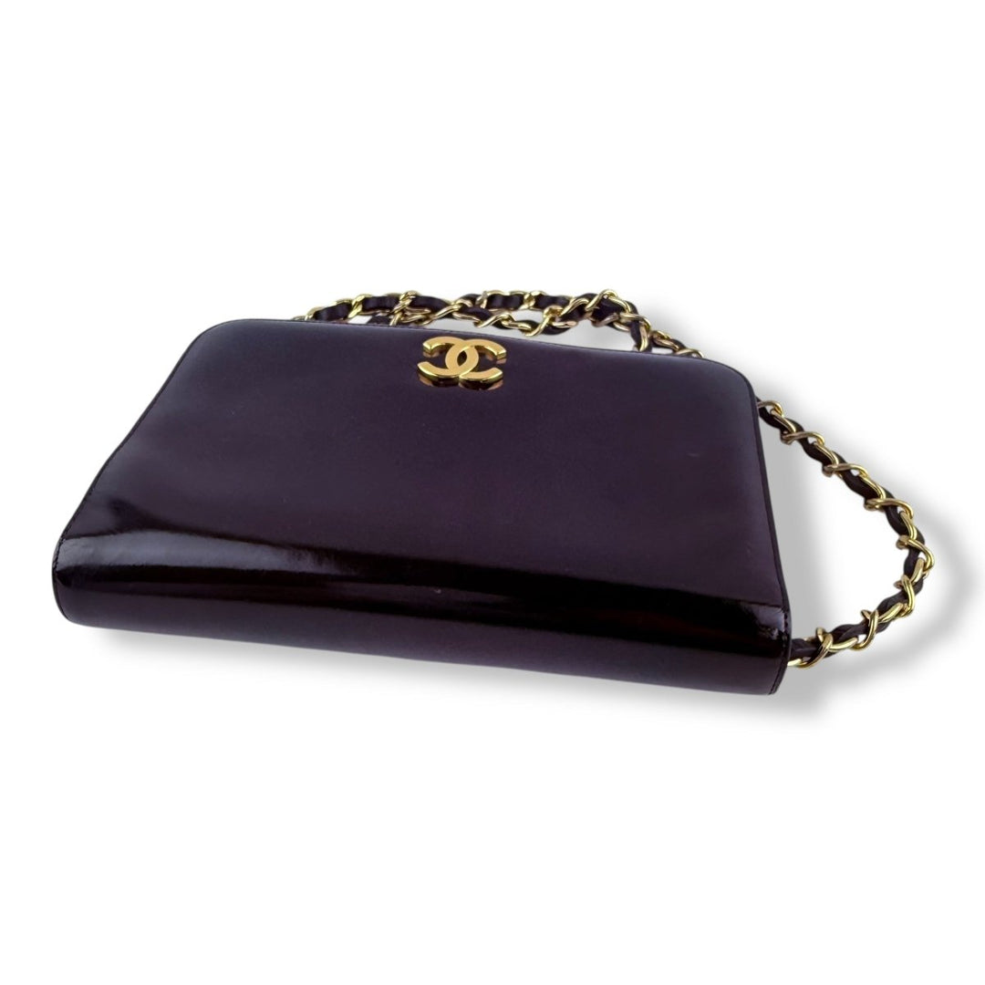 Chanel Patent Leather Black Push Wallet Chain Wallet Handbag - Lux Central
