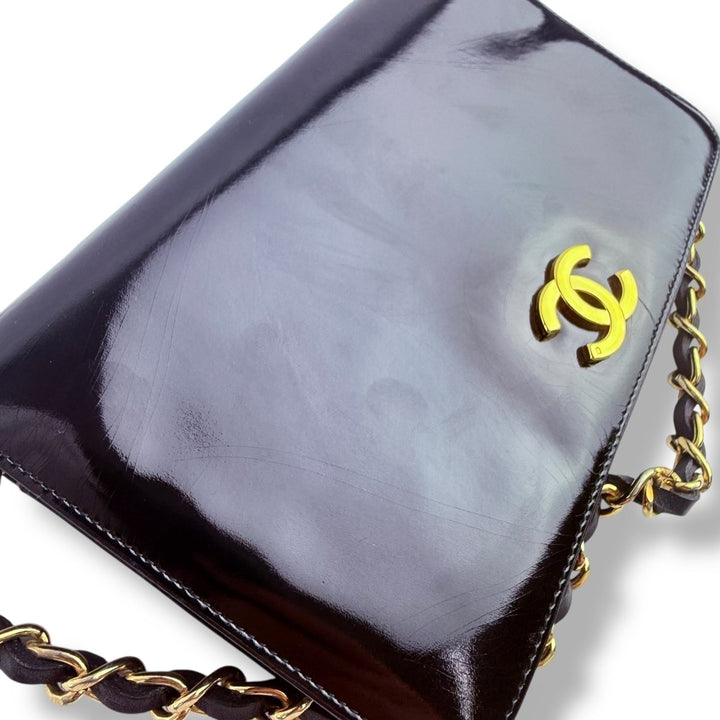Chanel Patent Leather Black Push Wallet Chain Wallet Handbag - Lux Central