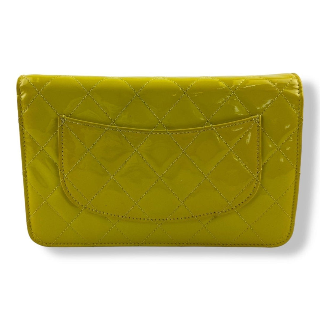 CHANEL Patent Quilted Wallet On Chain WOC Yellow Handbag - Lux Central