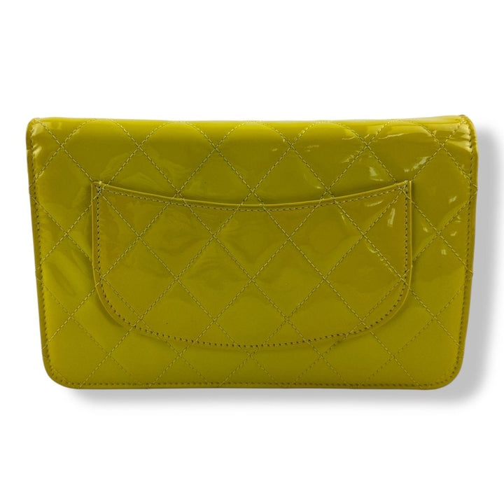 CHANEL Patent Quilted Wallet On Chain WOC Yellow Handbag - Lux Central