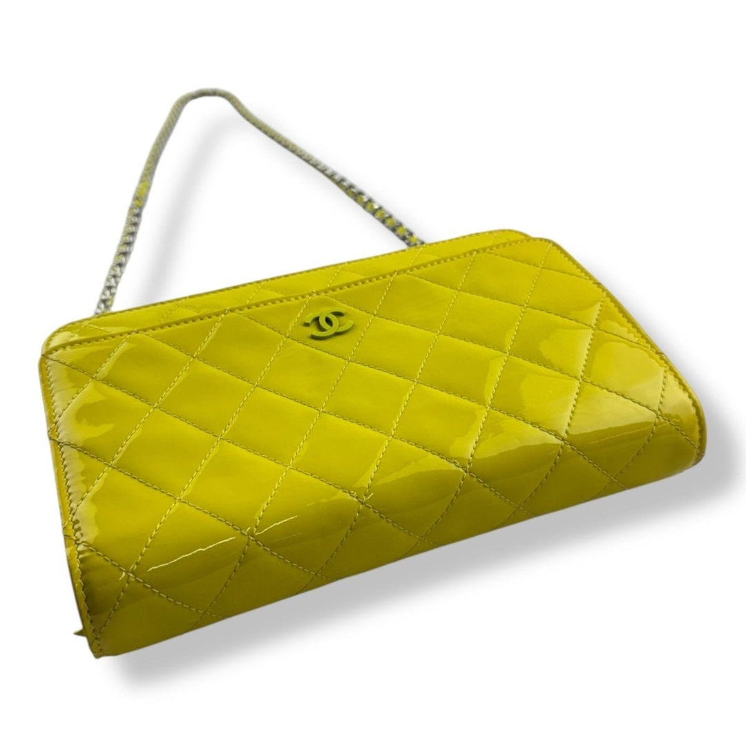 CHANEL Patent Quilted Wallet On Chain WOC Yellow Handbag - Lux Central