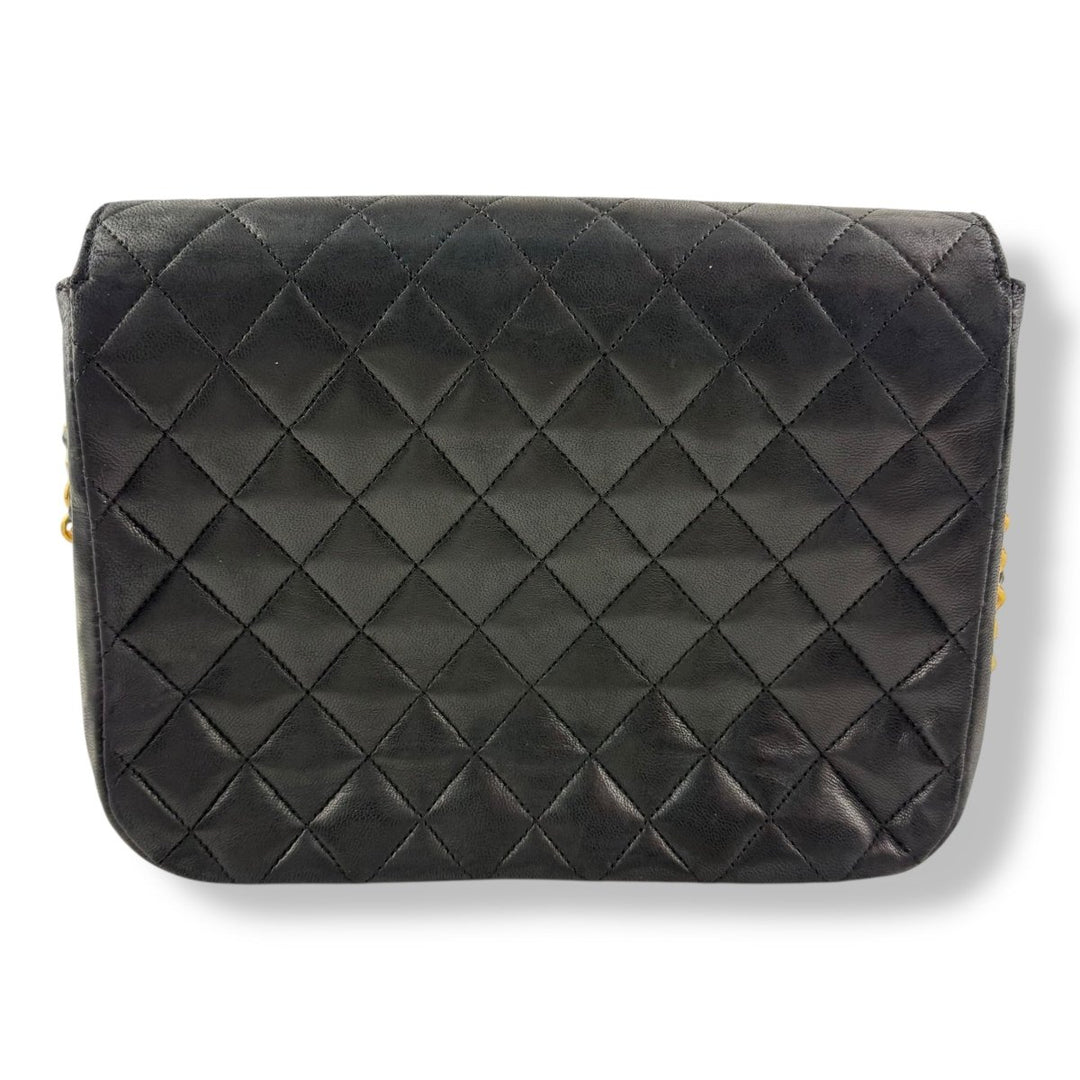 Chanel Push Lock Black Lambskin Leather Shoulder Vintage Handbag - Lux Central