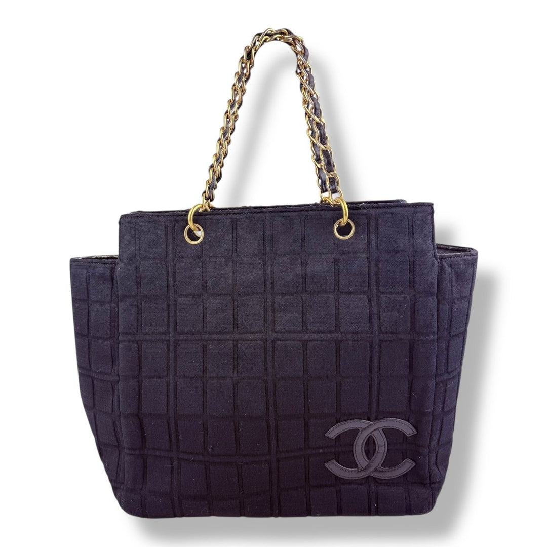 Chanel Quilted Cotton Black Chocolate Bar Tote Handbag - Lux Central