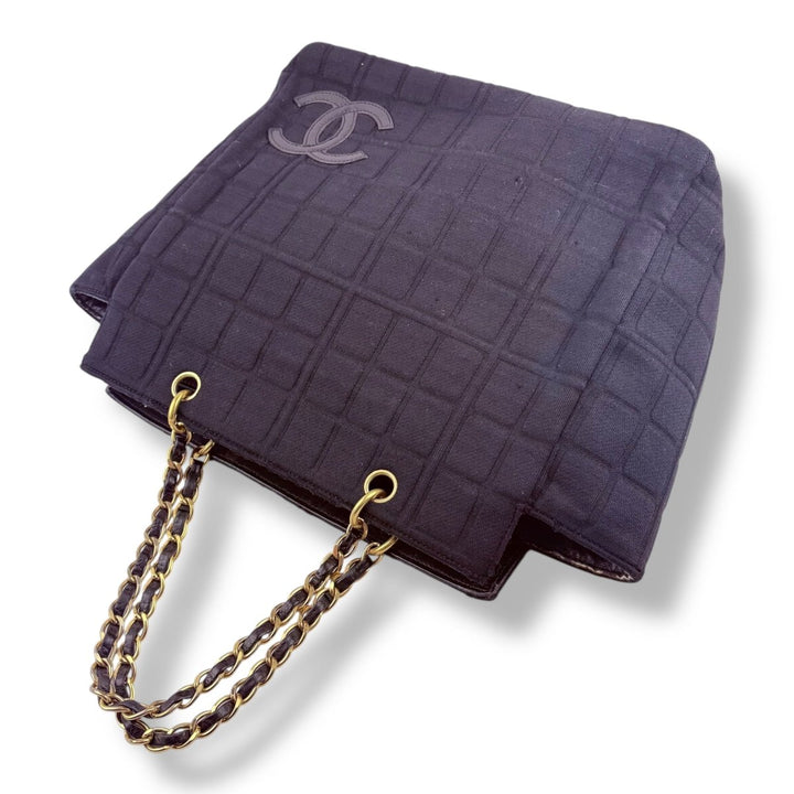 Chanel Quilted Cotton Black Chocolate Bar Tote Handbag - Lux Central