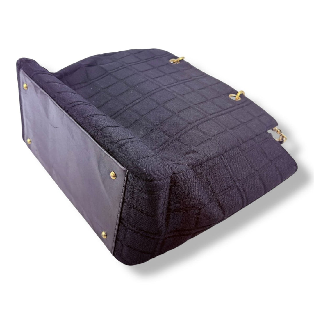 Chanel Quilted Cotton Black Chocolate Bar Tote Handbag - Lux Central