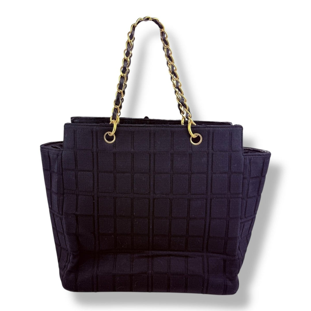Chanel Quilted Cotton Black Chocolate Bar Tote Handbag - Lux Central