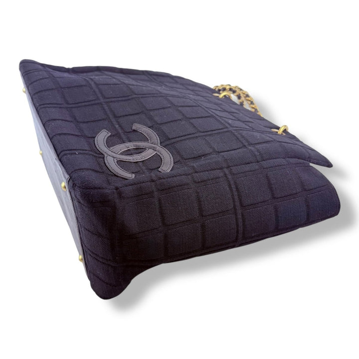 Chanel Quilted Cotton Black Chocolate Bar Tote Handbag - Lux Central