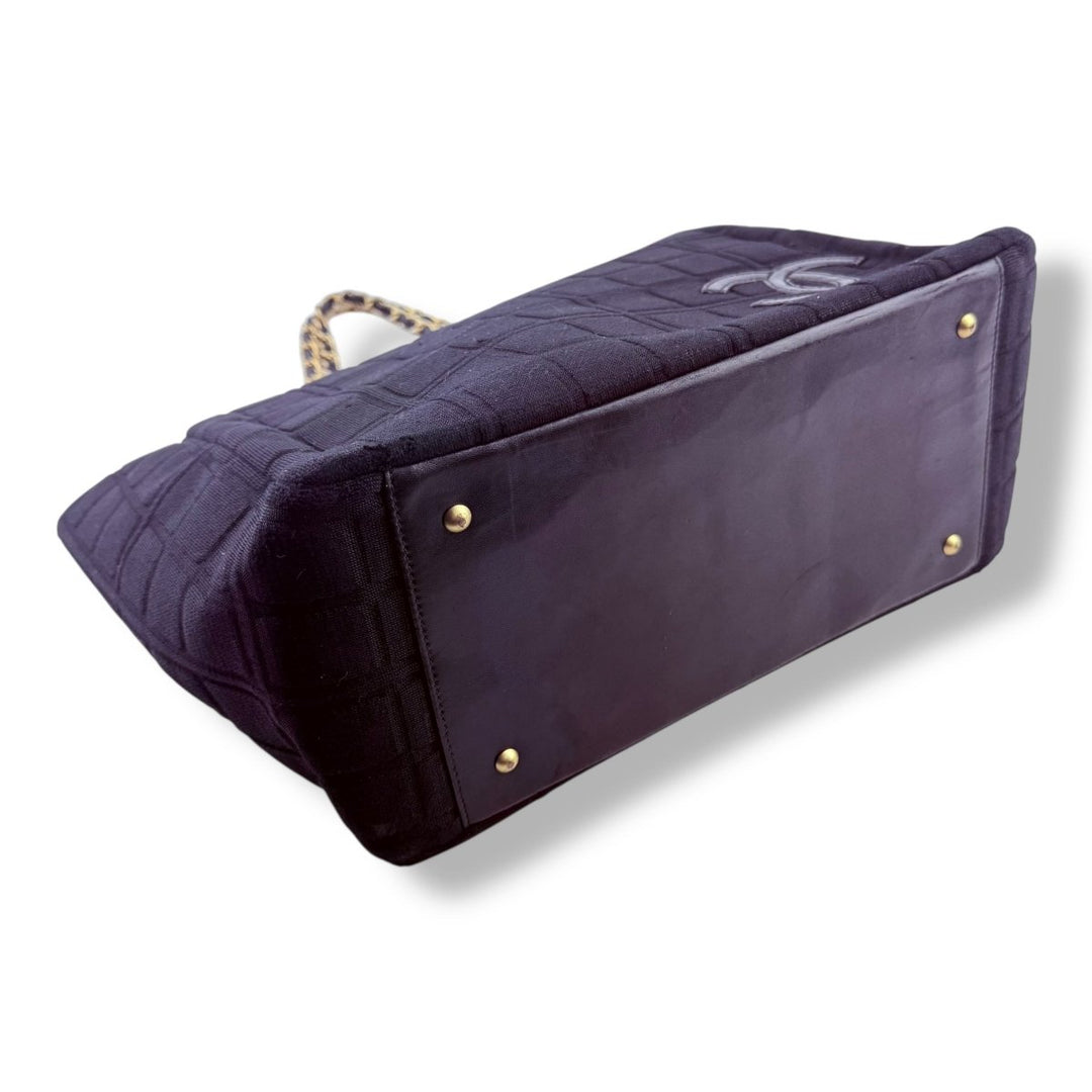 Chanel Quilted Cotton Black Chocolate Bar Tote Handbag - Lux Central