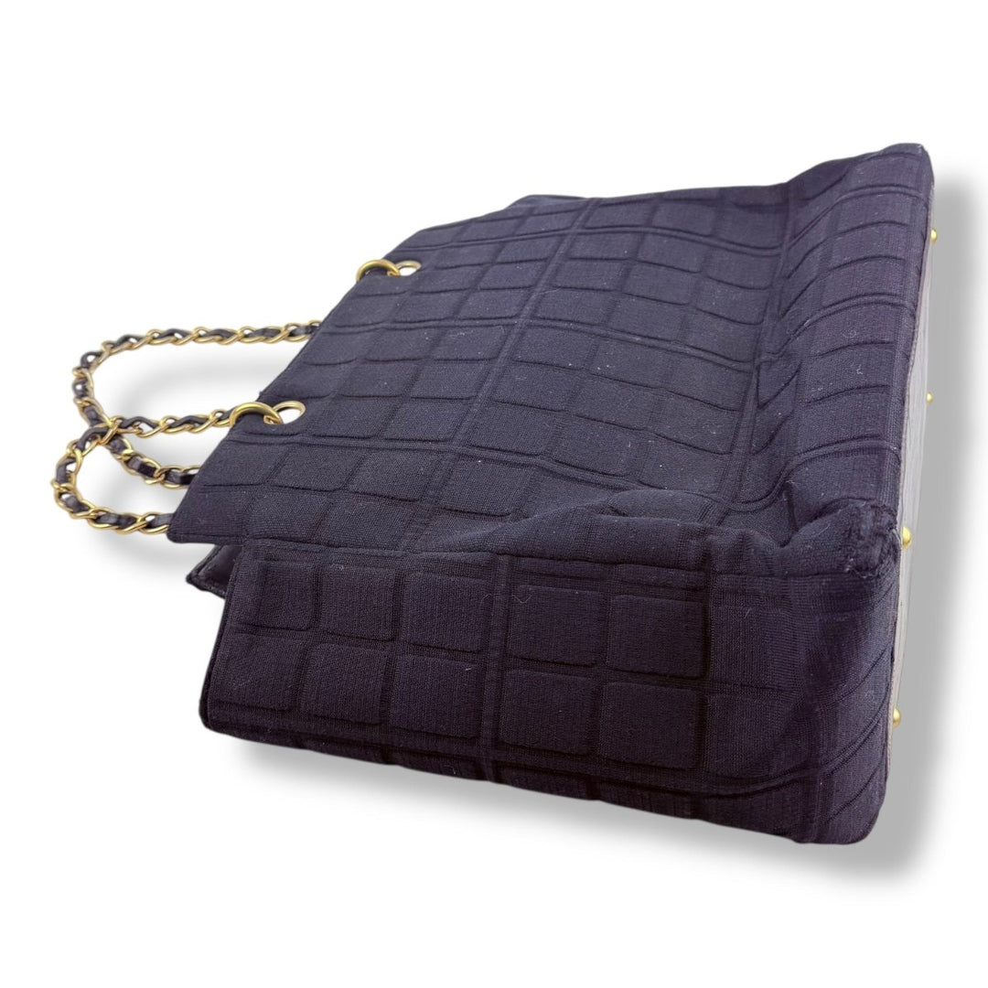 Chanel Quilted Cotton Black Chocolate Bar Tote Handbag - Lux Central