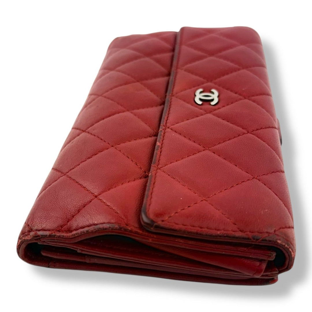 Chanel Red Lambskin Long Wallet - Lux Central