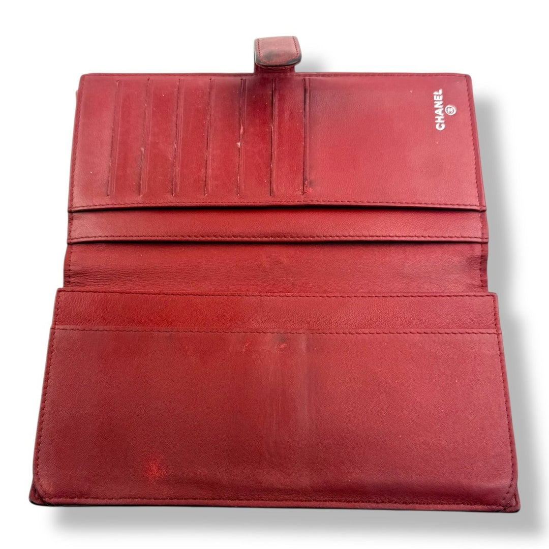 Chanel Red Lambskin Long Wallet - Lux Central