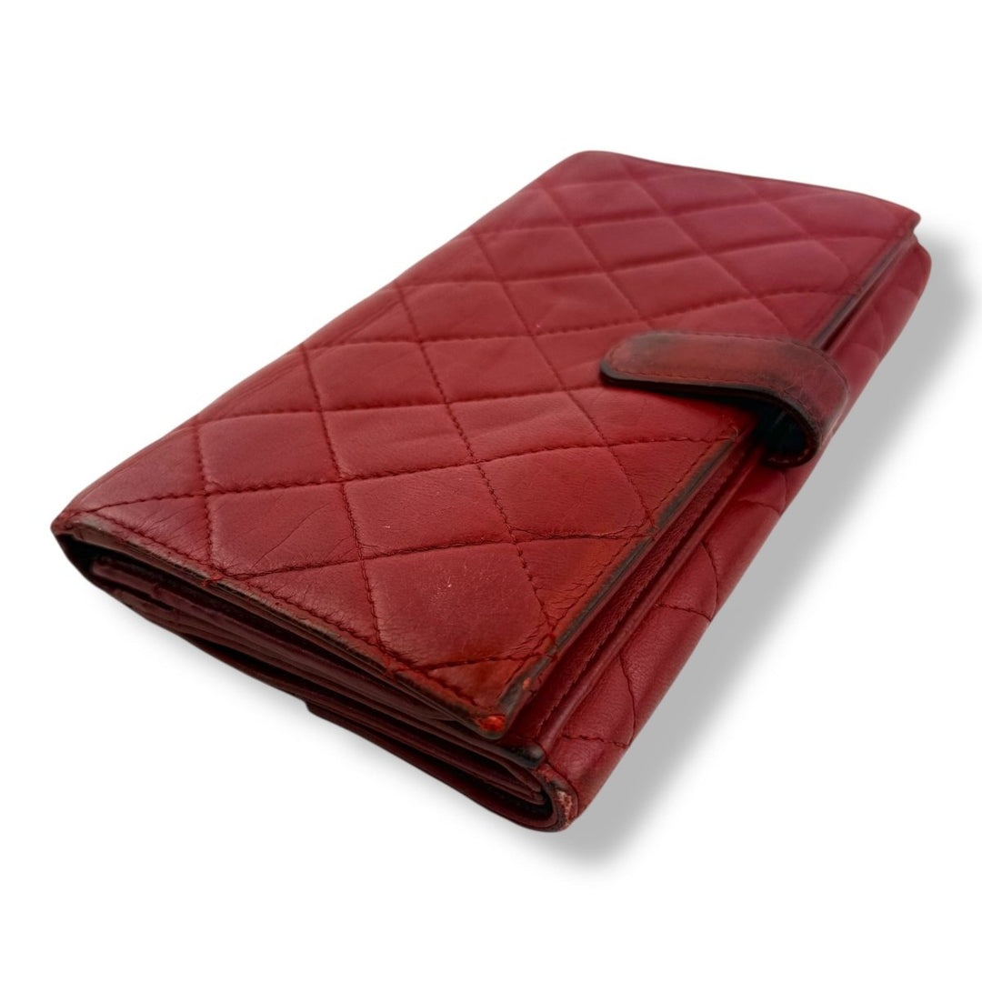 Chanel Red Lambskin Long Wallet - Lux Central
