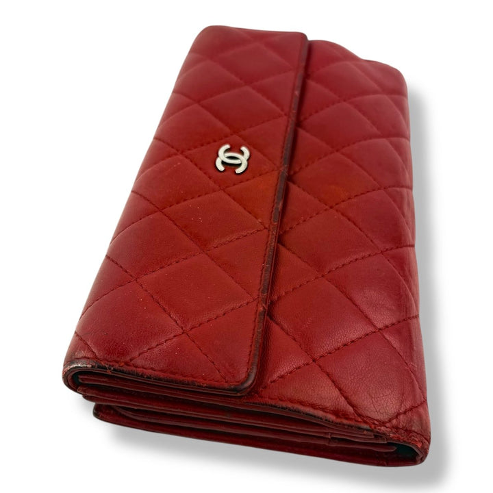 Chanel Red Lambskin Long Wallet - Lux Central