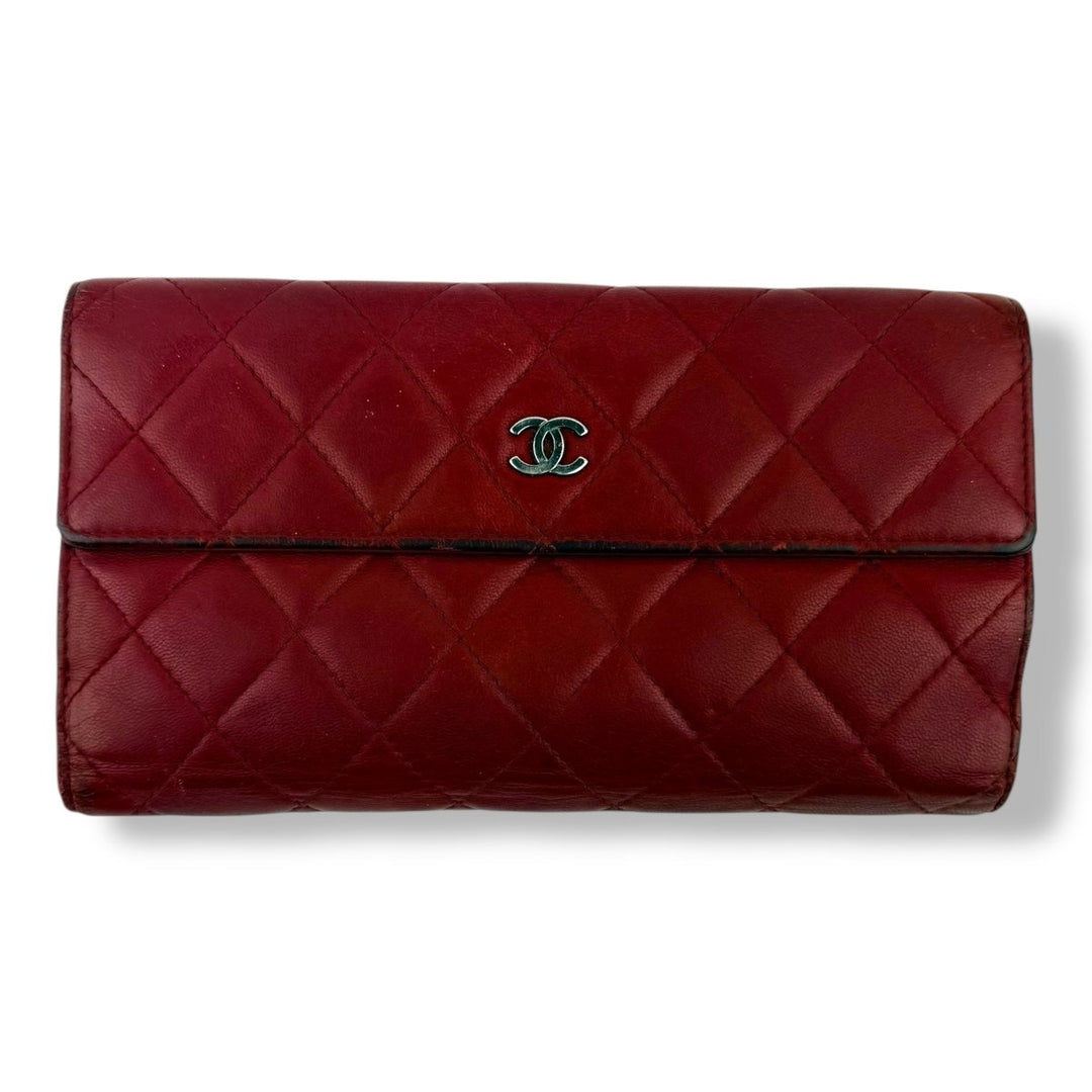 Chanel Red Lambskin Long Wallet - Lux Central