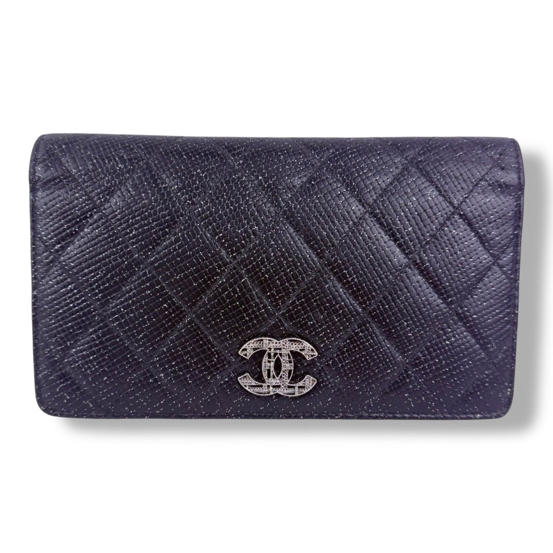 Chanel Timeless Black Glitter Lambskin Long Wallet - Lux Central