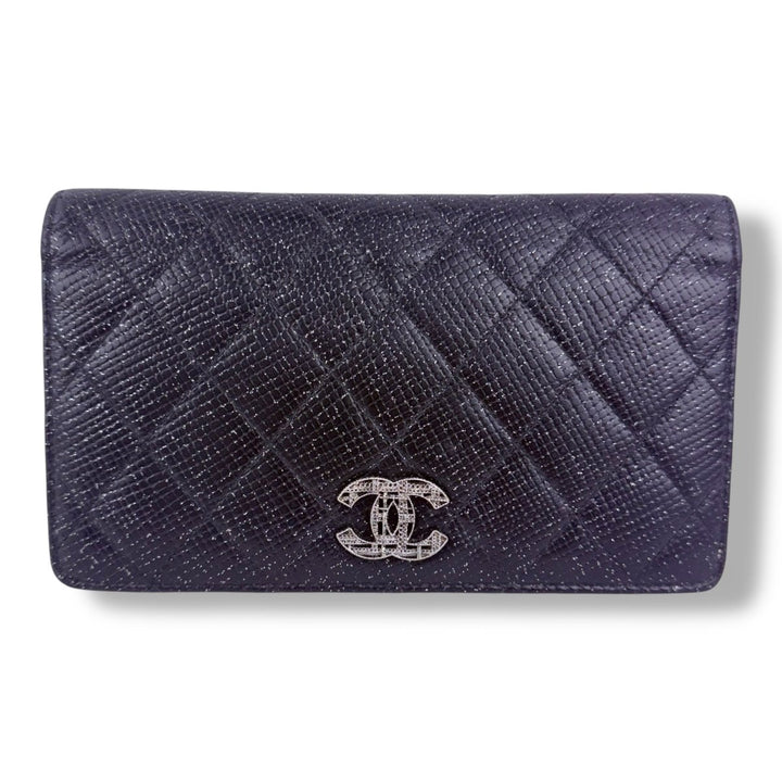 Chanel Timeless Black Glitter Lambskin Long Wallet - Lux Central