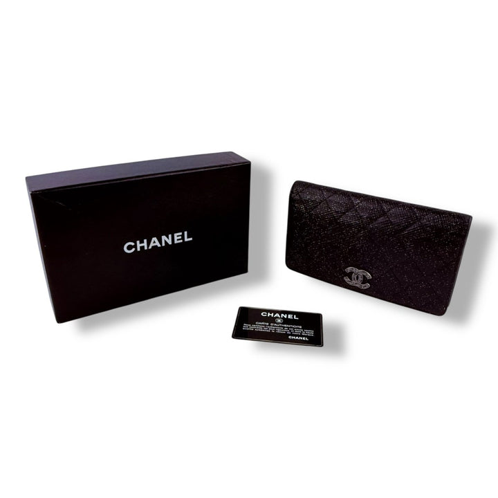Chanel Timeless Black Glitter Lambskin Long Wallet - Lux Central