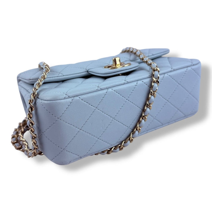 Chanel Timeless Mini Classic Top Handle Blue Lambskin Handbag - Lux Central