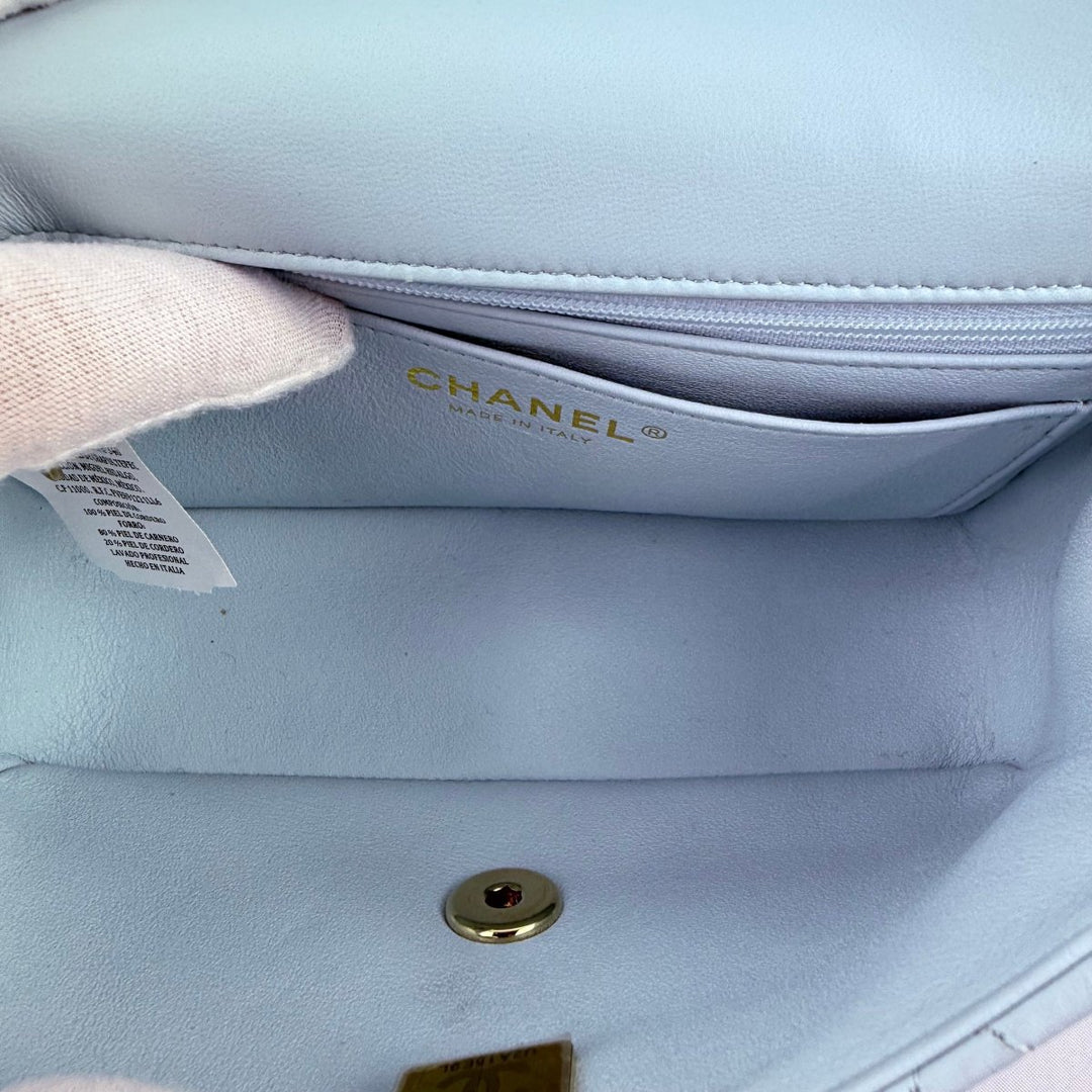 Chanel Timeless Mini Classic Top Handle Blue Lambskin Handbag - Lux Central