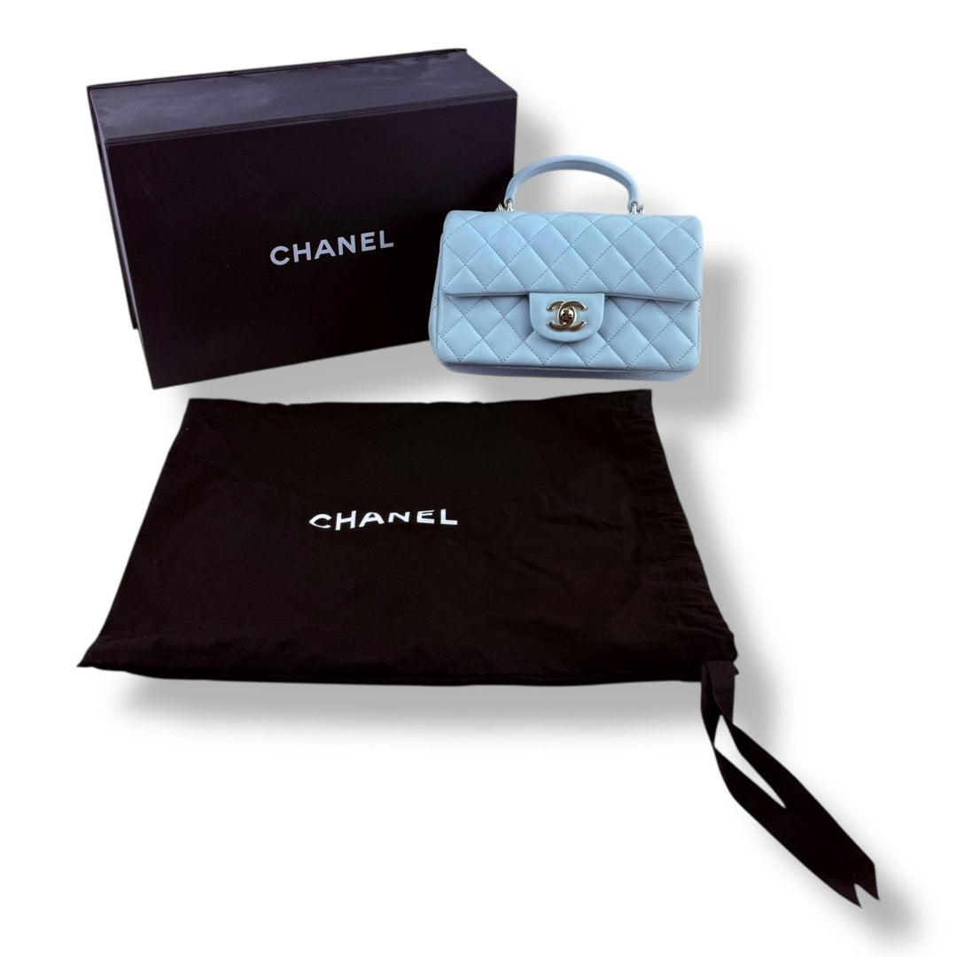 Chanel Timeless Mini Classic Top Handle Blue Lambskin Handbag - Lux Central