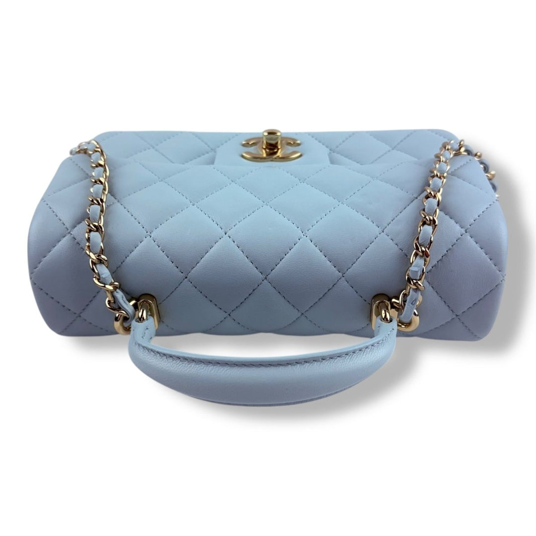 Chanel Timeless Mini Classic Top Handle Blue Lambskin Handbag - Lux Central