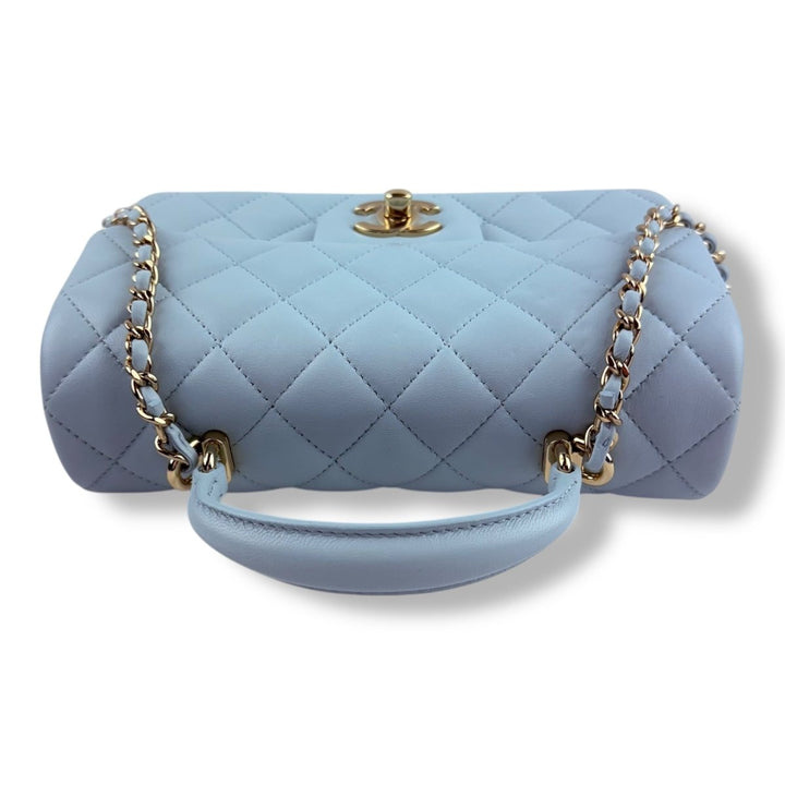 Chanel Timeless Mini Classic Top Handle Blue Lambskin Handbag - Lux Central