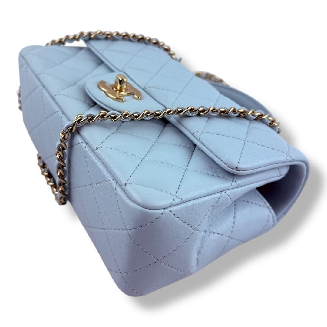 Chanel Timeless Mini Classic Top Handle Blue Lambskin Handbag - Lux Central