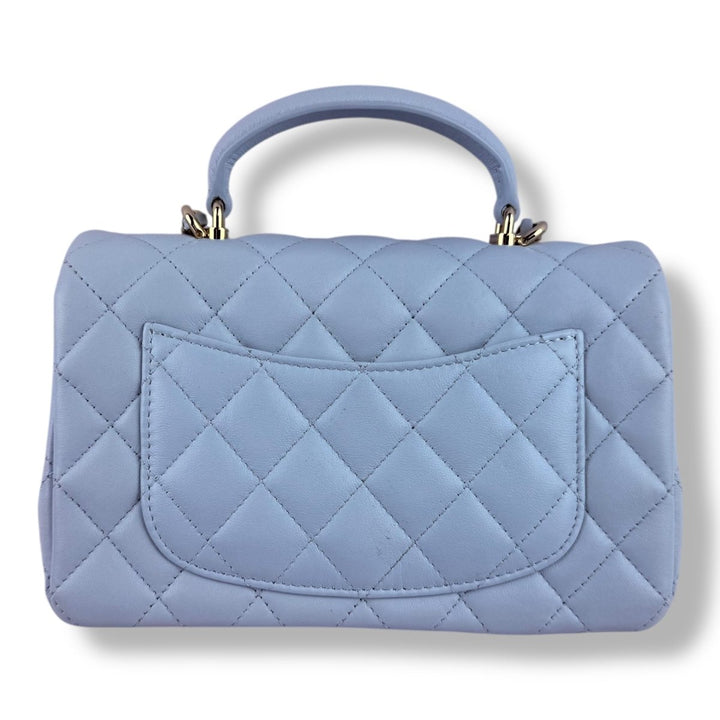 Chanel Timeless Mini Classic Top Handle Blue Lambskin Handbag - Lux Central
