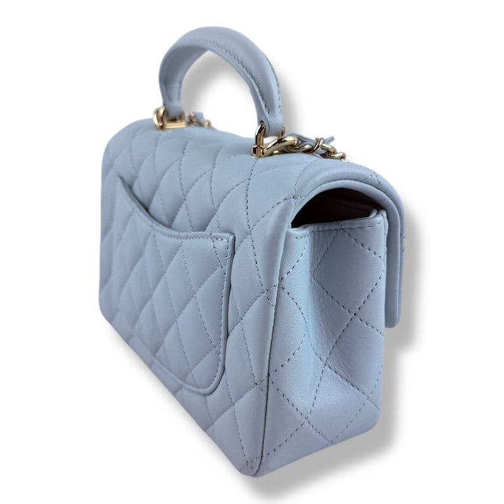 Chanel Timeless Mini Classic Top Handle Blue Lambskin Handbag - Lux Central