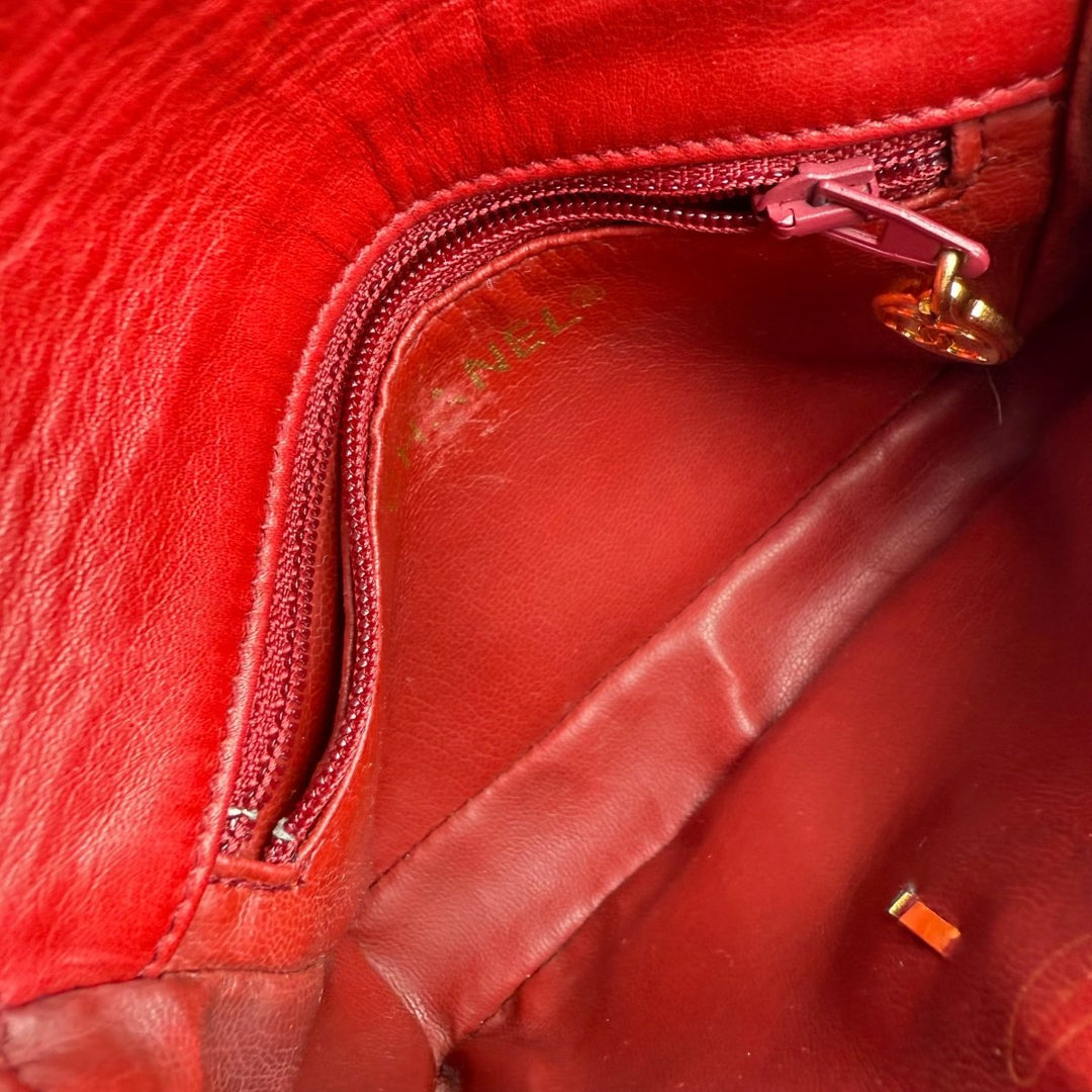 Chanel Vintage Single Flap Red Turn Lock Belt Bag - Lux Central