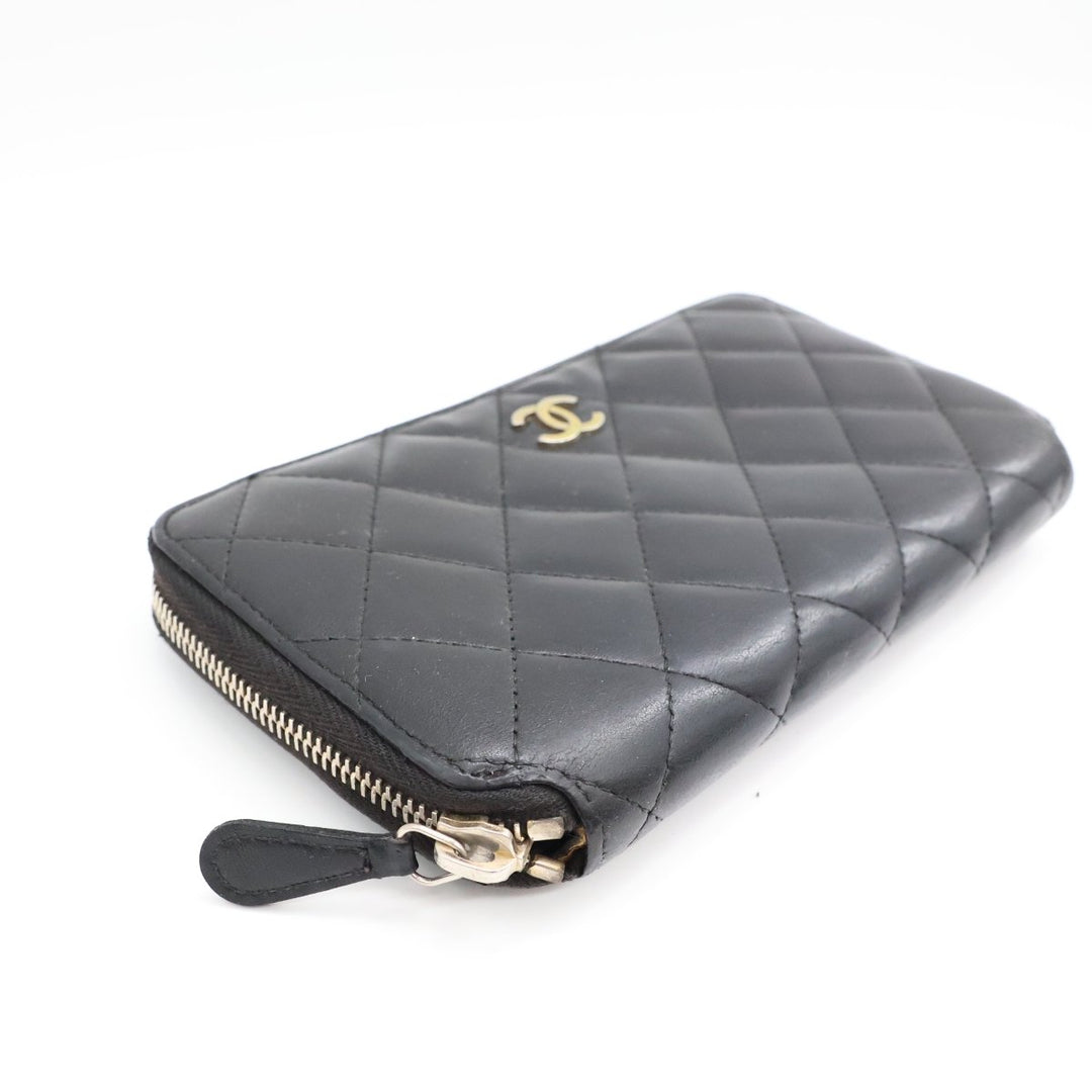 Chanel Zip Around Lambskin Black Wallet - Lux Central