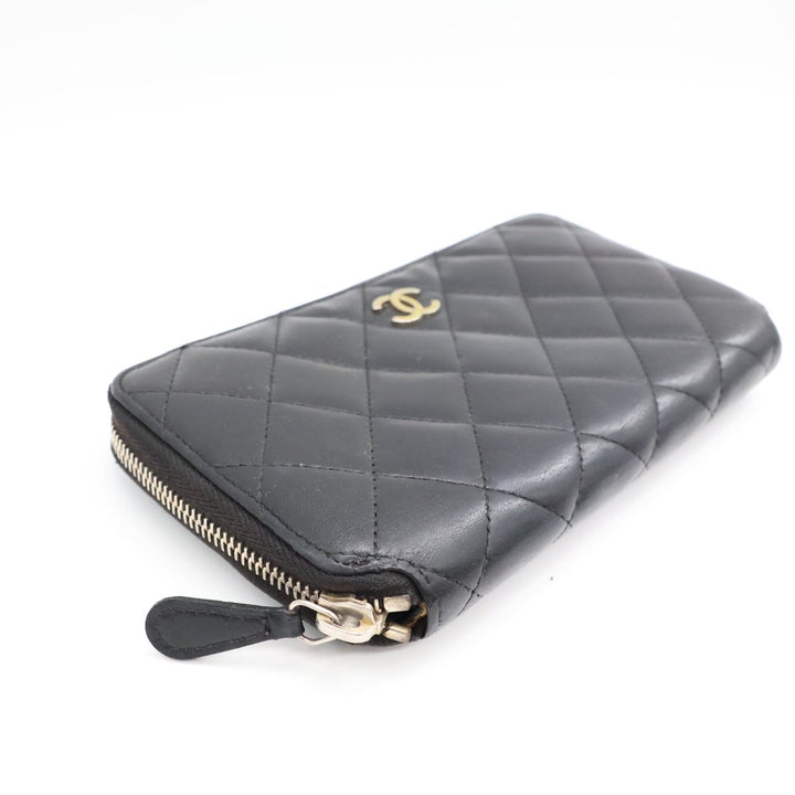 Chanel Zip Around Lambskin Black Wallet - Lux Central