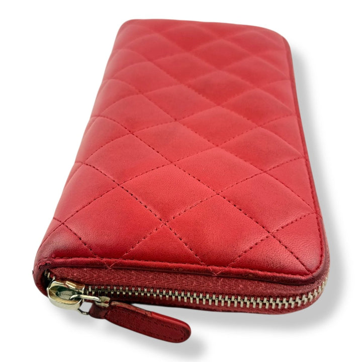 Chanel Zip Around Lambskin Pink Wallet - Lux Central