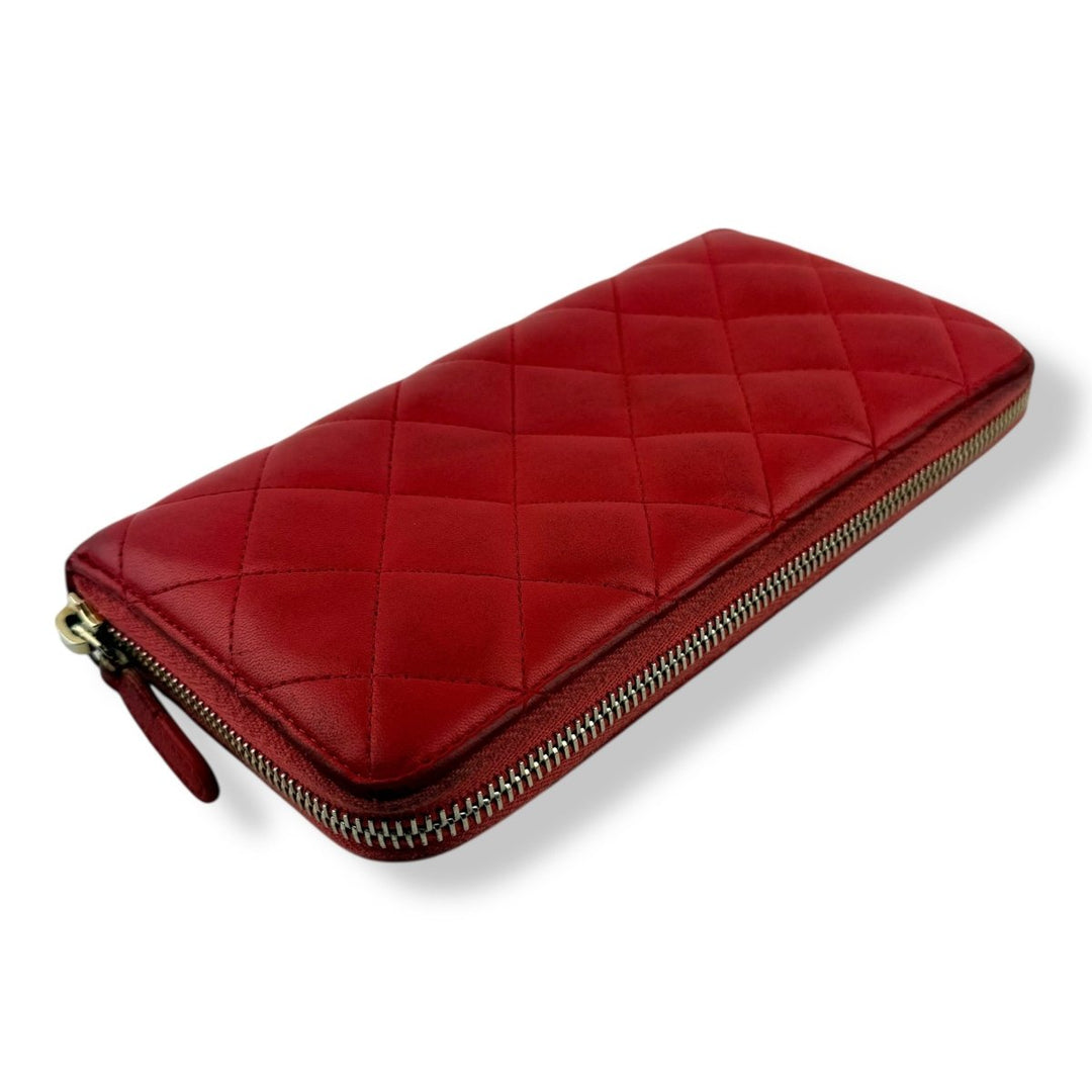 Chanel Zip Around Lambskin Pink Wallet - Lux Central