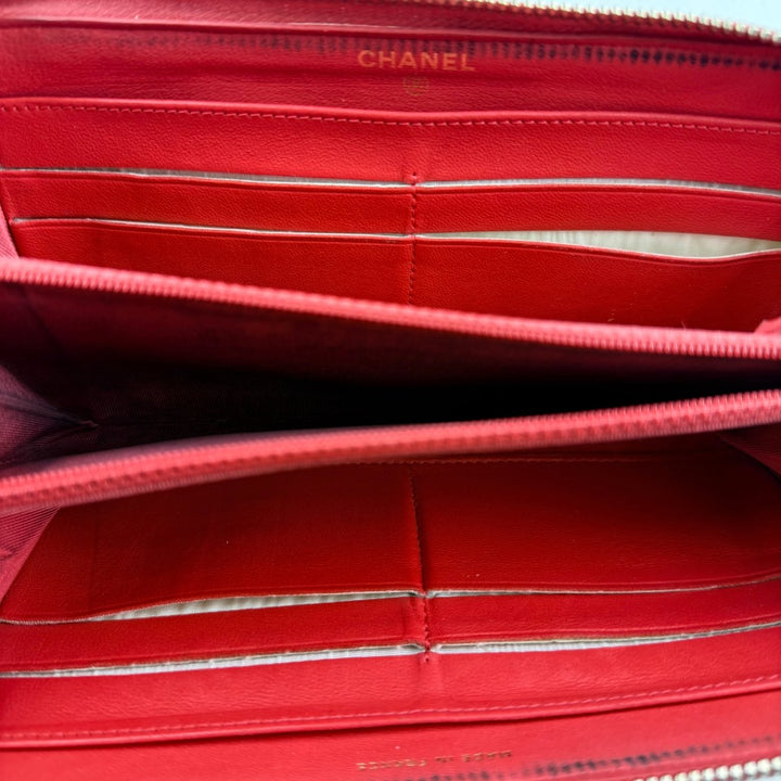 Chanel Zip Around Lambskin Pink Wallet - Lux Central