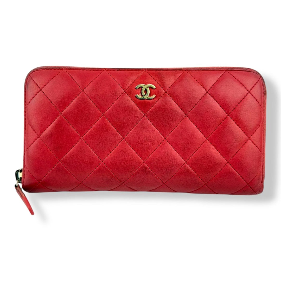 Chanel Zip Around Lambskin Pink Wallet - Lux Central