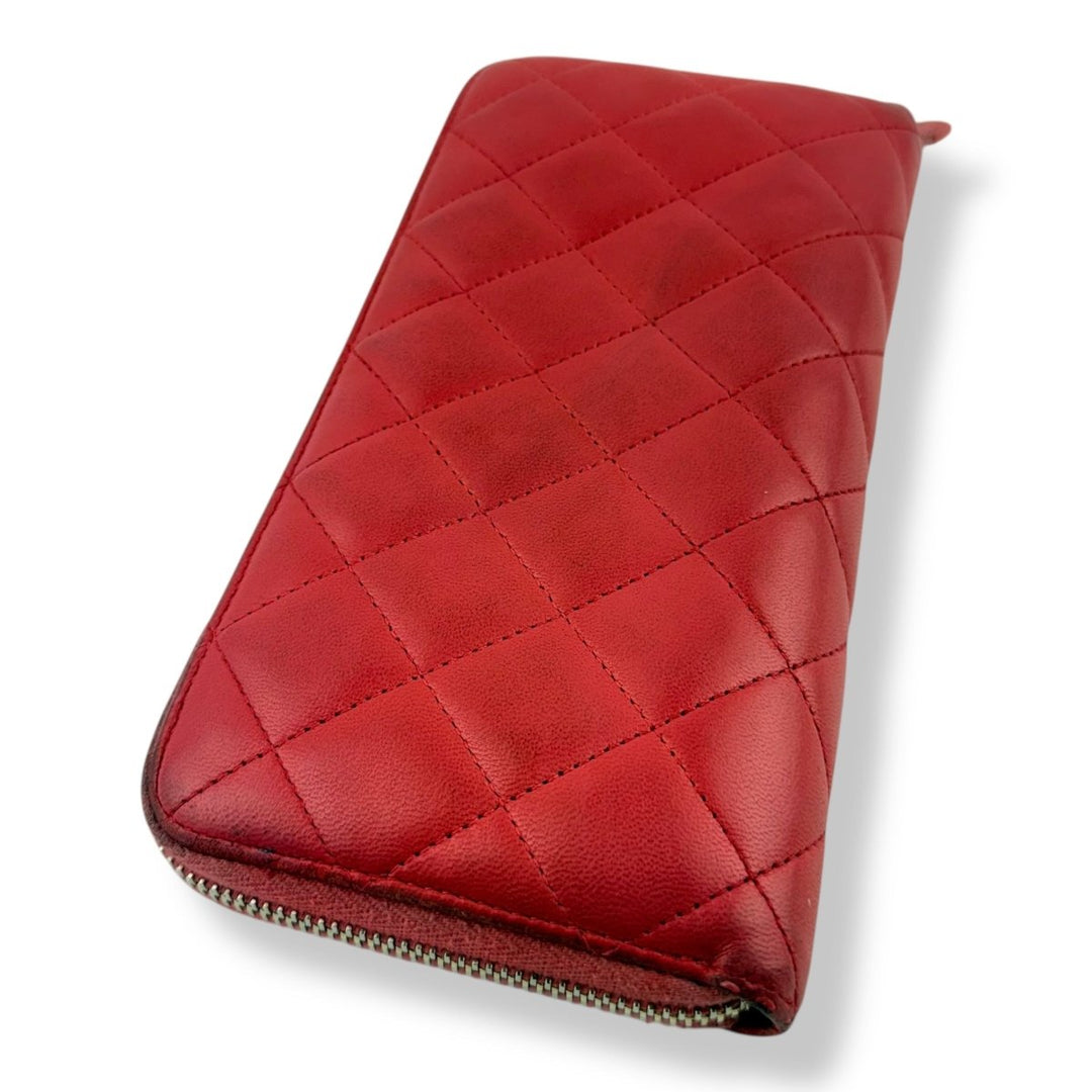 Chanel Zip Around Lambskin Pink Wallet - Lux Central