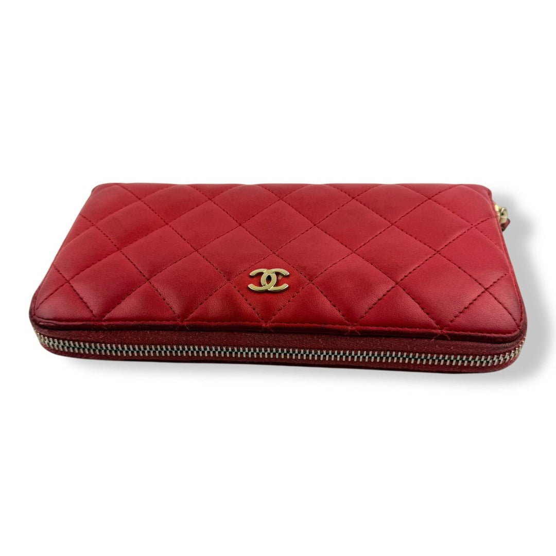 Chanel Zip Around Lambskin Pink Wallet - Lux Central