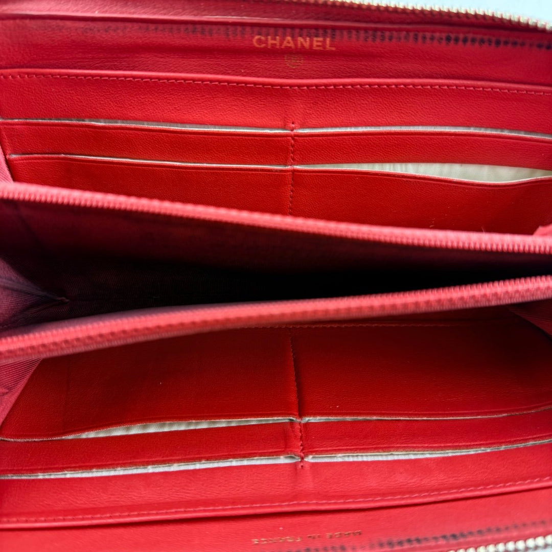 Chanel Zip Around Lambskin Pink Wallet - Lux Central