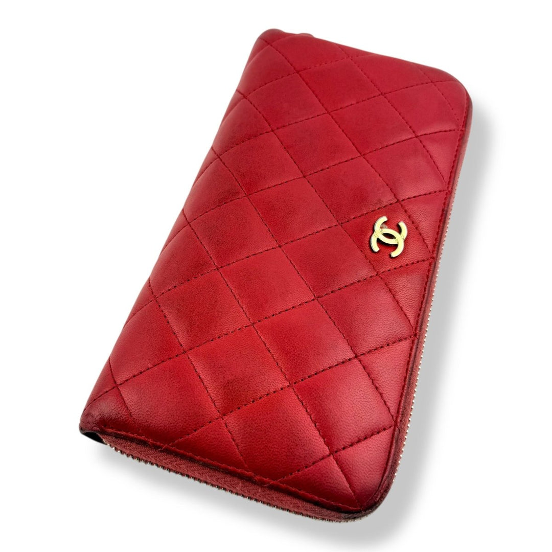 Chanel Zip Around Lambskin Pink Wallet - Lux Central