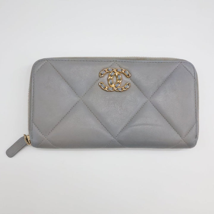 Chanel Zip Around Lambskin Quilted Grey Wallet - Lux Central
